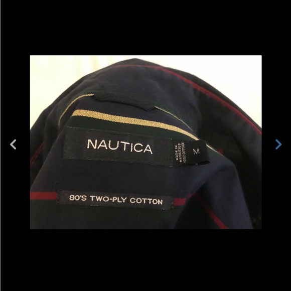 Nautica Navy Blue Striped Button Down Shirt Cotton - Picture 4 of 6